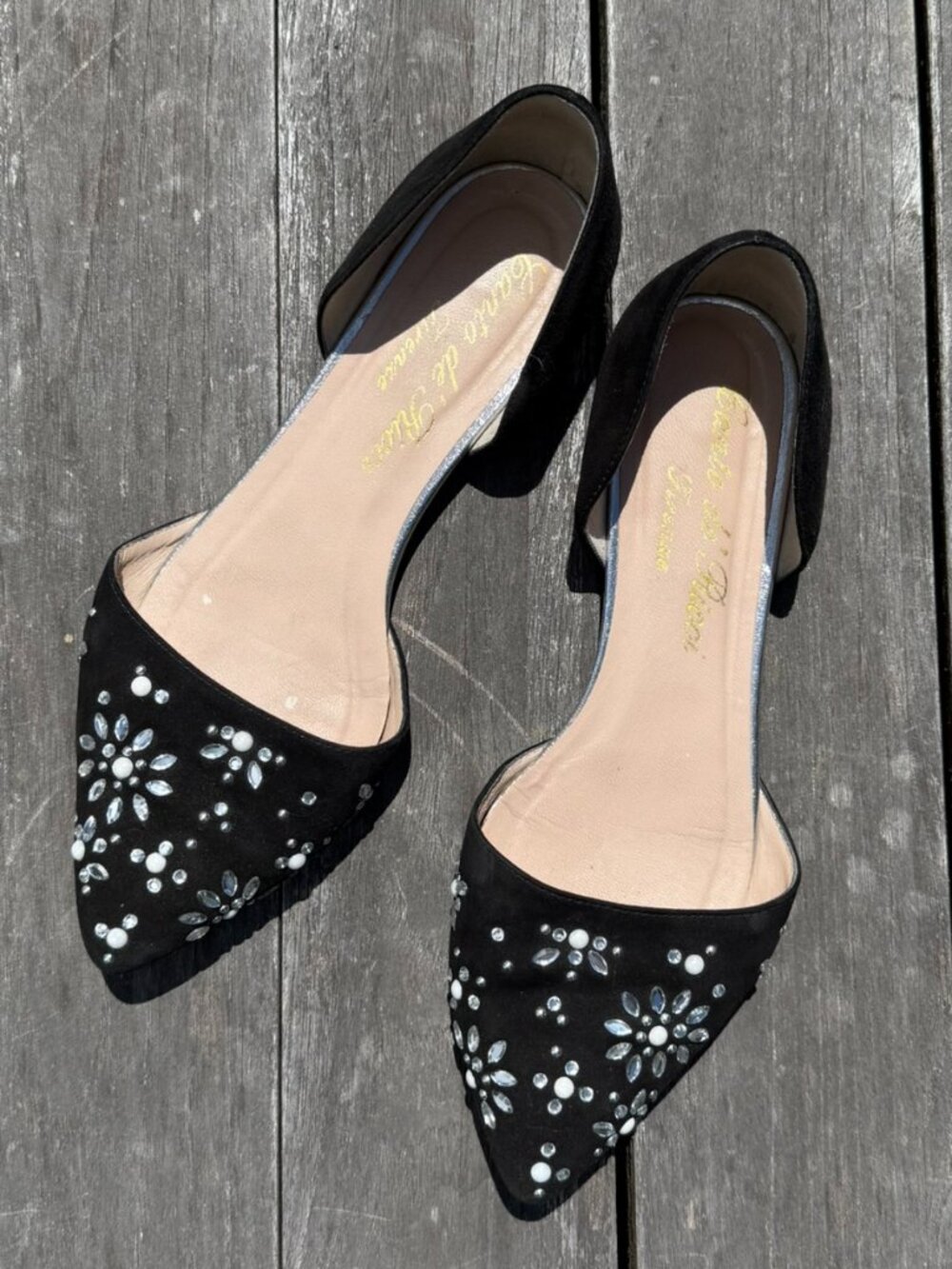 Italian suede jeweled flats